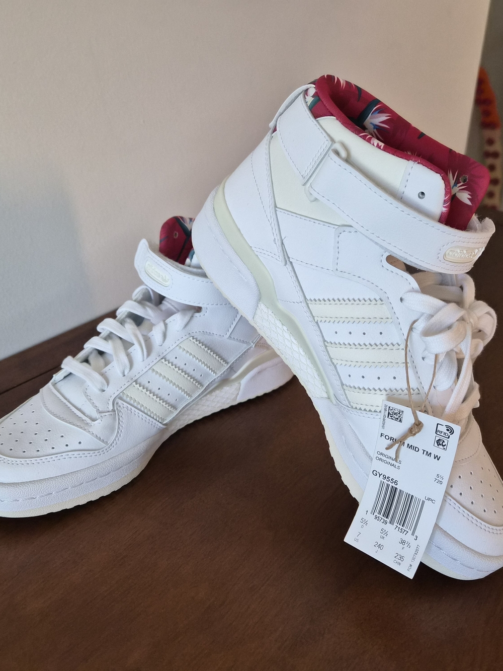 adidas White High-Top Sneakers with Pink Floral Liner